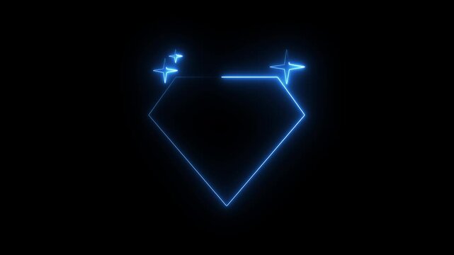 Blue Neon Diamond Shape with Sparkles on Black Background jewel luxury