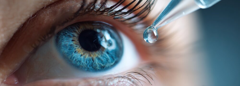 Single eye drop lands in conjunctival sac with precise placement and minimal splash