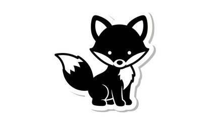 Fototapeta premium Black silhouette cartoon fox sticker.