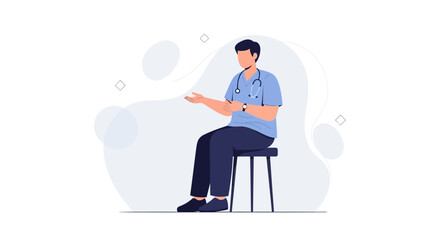 Fototapeta premium Doctor Sitting, Talking, Stethoscope, Medical Consultation, Flat Illustration