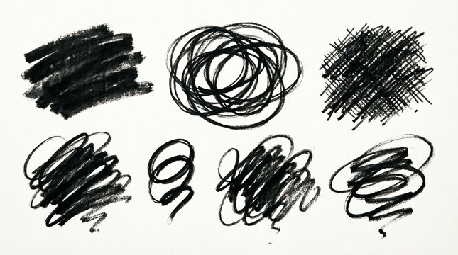 Crayon and marker scribbles with circular doodles on white background.
