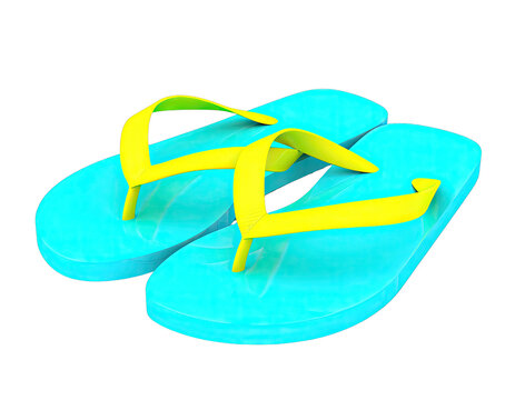 Turquoise and Yellow Flip-Flops