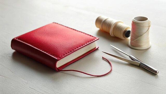 Artisan Bookbinding  A Crimson Leather Journal, Accented with Fine Thread and Precision Tools