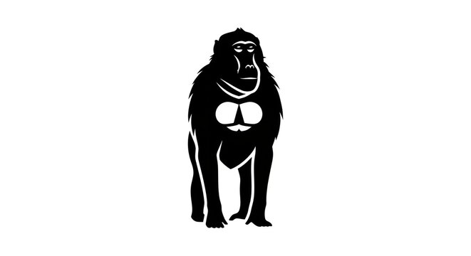 Black silhouette of gorilla standing.
