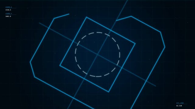 Blue digital targeting interface overlay tracking system on dark background