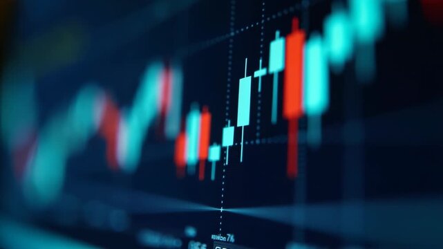 A dynamic close-up timelapse of candlestick charts rising and falling on a trading screen, reflecting market volatility and momentum. trading bots, algorithmic trading, AI assistant agents