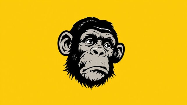 Sad monkey head used for logos. Geeky chimpanzee badge for posters.