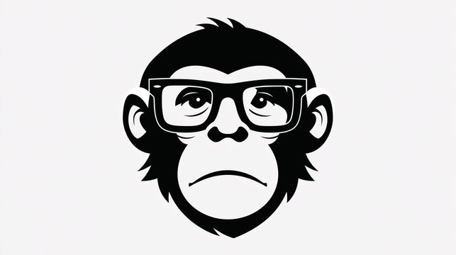 Sad monkey head used for logos. Geeky chimpanzee badge for posters.