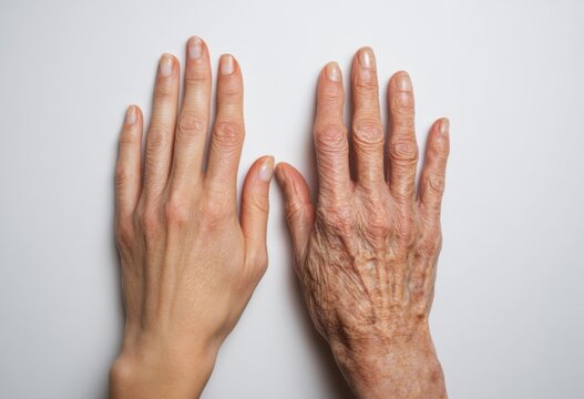 Comparison of Young and Old Hands Showing Aging Process.