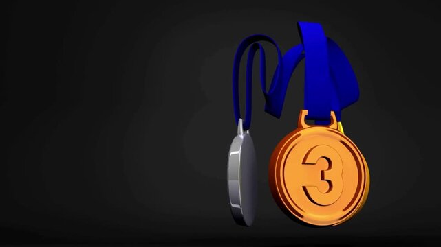 Gold Silver and Bronze Award Medals Spinning on Black Background