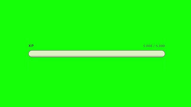 XP progress bar filling with a glowing shimmer animation on a bright green screen background for game development onboarding and leveling up UI design