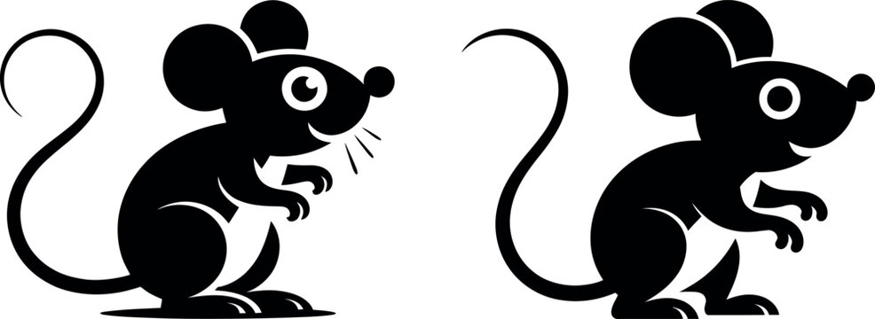 Two silhouetted mice vector illustrations with black and white line art graphic design silhouette illustration isolated character adorable