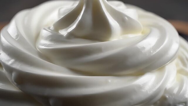 Closeup of Swirled Whipped Cream Texture Macro Shot.