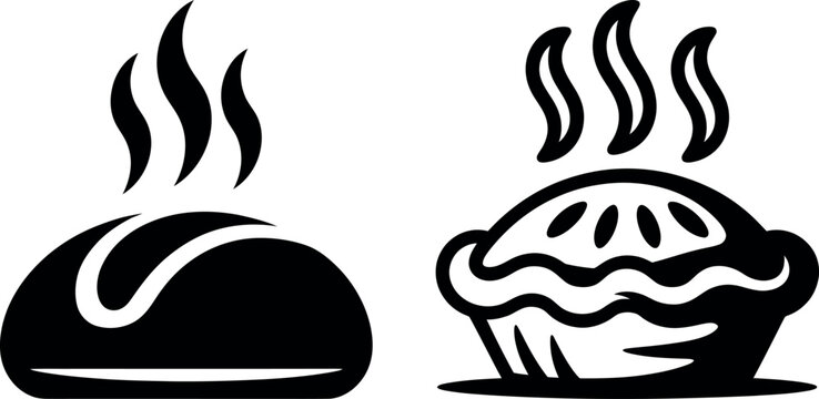 Vector illustration of fresh baked bread loaf and a steaming fruit pie with baked goods steaming illustration appetizing delicious homemade