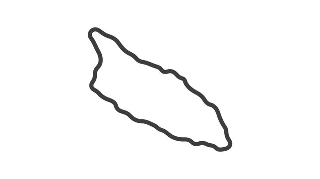 Outline map of Aruba, a Caribbean island, showing its distinct geographical shape.