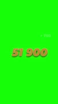 Gold number fifty four hundred score pop animation with metallic texture and drop shadow for gaming leaderboards and mobile app progress feedback on green screen