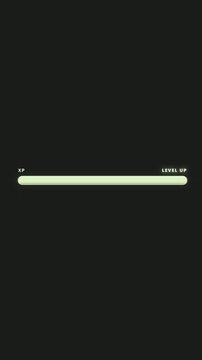 Progress bar for experience points showing current level status with a subtle shimmer sweep on a dark background for game onboarding and user interface design