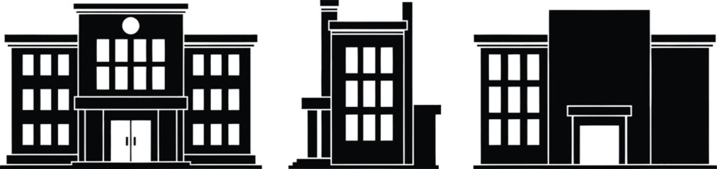 Obraz premium City building facade silhouette collection in black and white urban style