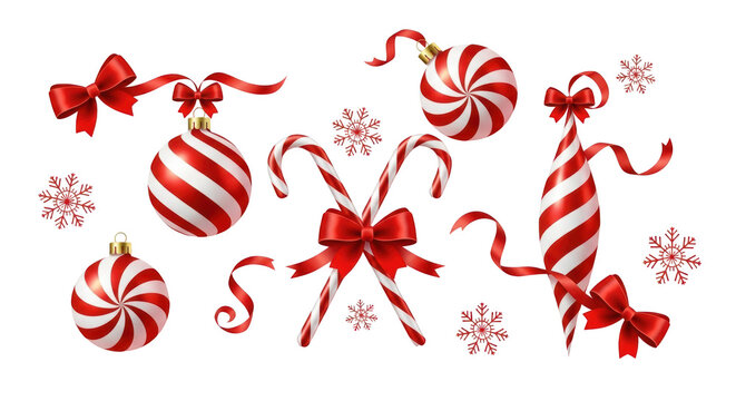 Colorful candy cane and lollipop vector illustration isolated on transparent background