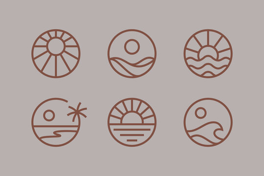 Minimalist Sun and Beach Line Art Logo Collection