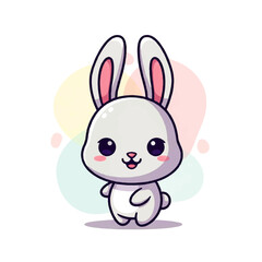 Fototapeta premium Cute white bunny rabbit character in a charming vector flat design illustration style, perfect for children's themes