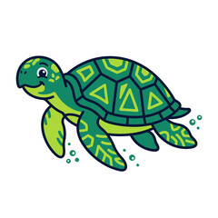 Fototapeta premium Cute Cartoon Green Sea Turtle Swimming Vector Illustration