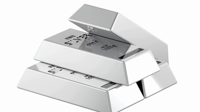 Stacked 1kg Fine Silver Bars Rotating on White