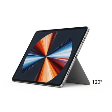 Apple ipad pro with detachable keyboard in open position showcasing screen flexibility