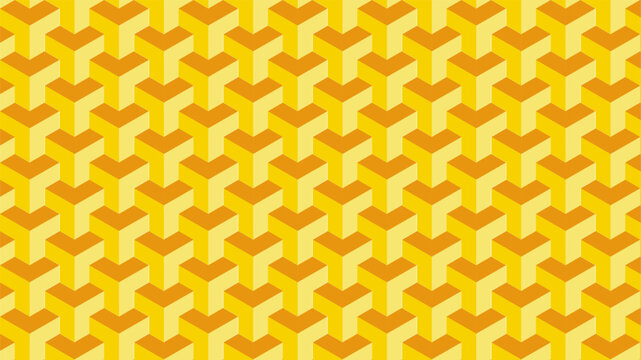 Isometric yellow cube pattern vector, seamless geometric 3D block background, abstract orange and gold repeating texture for modern graphic design