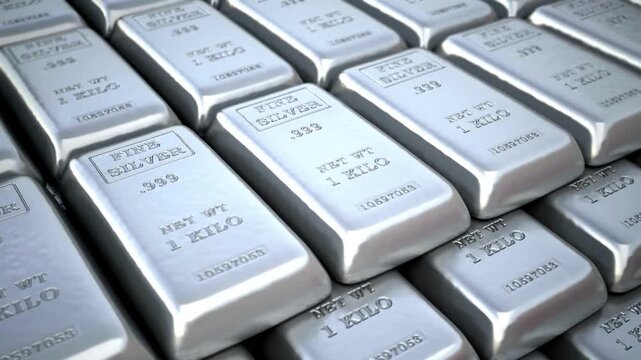 Stacks of Fine Silver Bullion Bars Close Up