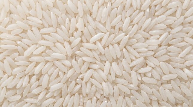 High-resolution macro shot of a vast collection of uncooked white rice grains creating a bright, clean, and textured background with elongated shapes