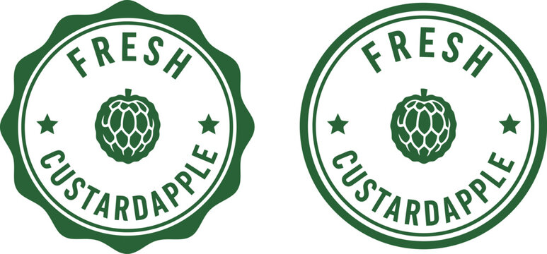 Fresh custard apple badge set in green vintage style for organic fruit labels and packaging design