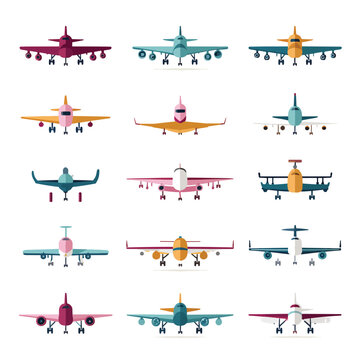 Airplanes in various colors and designs.