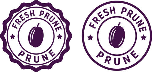 Obraz premium Fresh Prune Badge Logo Set in Purple for Organic Fruit Packaging and Branding Design