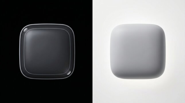 3d rendering of two square objects with rounded corners on black and white backgrounds