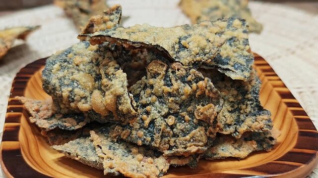   A crispy fried seaweed sheets