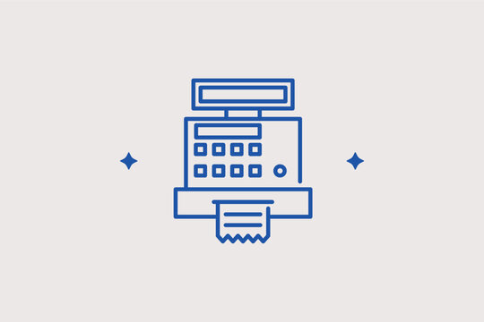 Electronic cash register line icon for point of sale (POS) and retail transactions. Essential vector illustration for business management software and shop equipment catalogs.