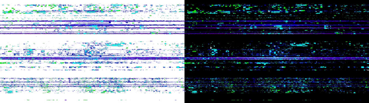 Colorful digital glitch artifact isolated on transparent background for creative assets