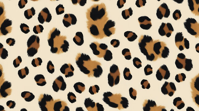 Seamless leopard print pattern with realistic fur texture neutral beige background