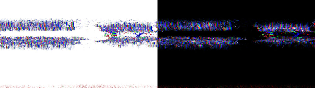 Colorful digital noise glitch texture isolated on transparent background