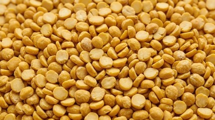 Fototapeta premium Overhead view of a large pile of split yellow lentils a common ingredient in Indian cuisine and a healthy vegetarian food source