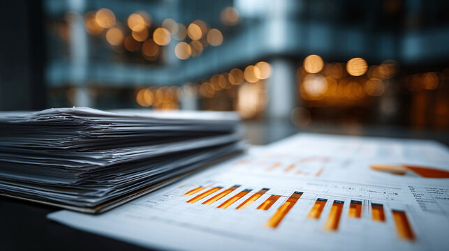 Corporate alignment concept with documents and charts, professional office workflow, business strategy, and management visualization