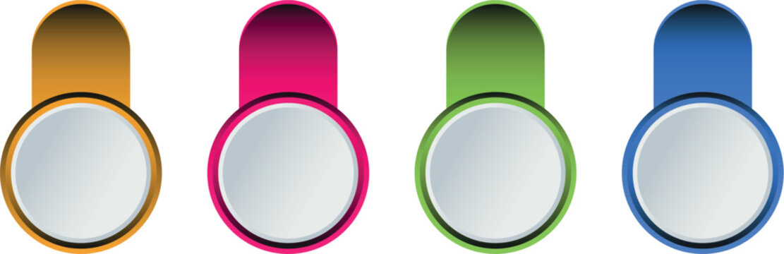 A collection of four vertical pill-shaped icons that incorporate central circular button elements. These modern clean components are designed for interactive interfaces web navigation or application 