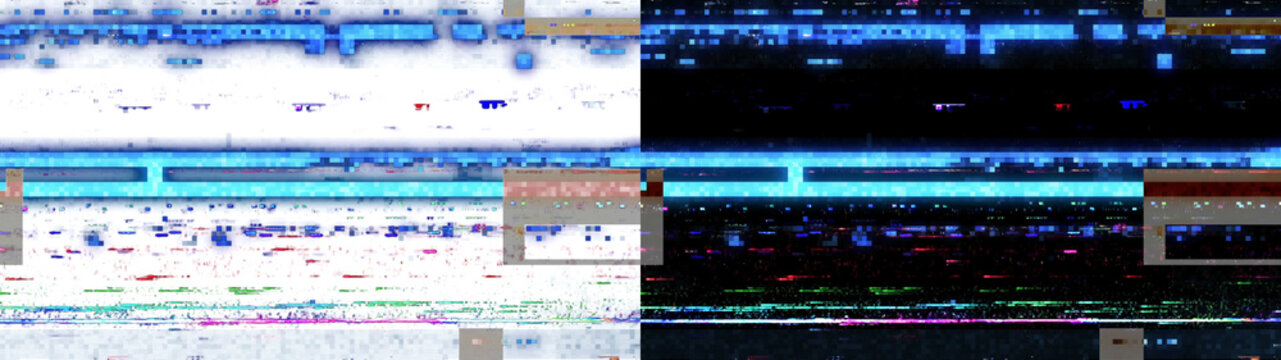Blue horizontal glitch lines with digital scanlines isolated on transparent background