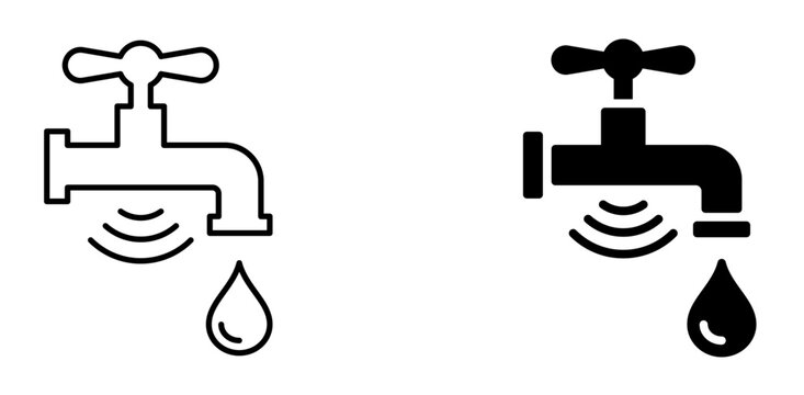 Smart Faucet Water Flow Sensor Line Icon with Editable Stroke