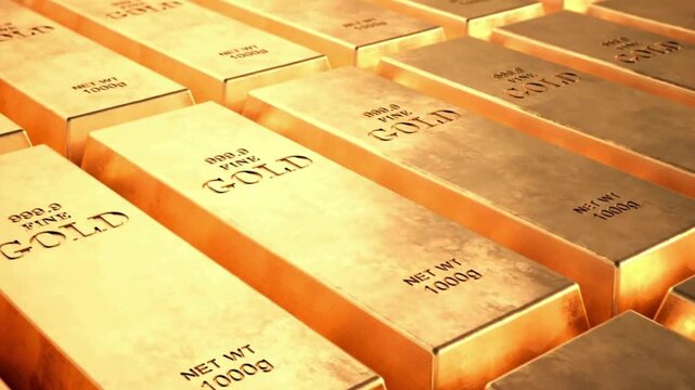 Infinite Rows of Stacked 999.9 Fine Gold Bullion Bars