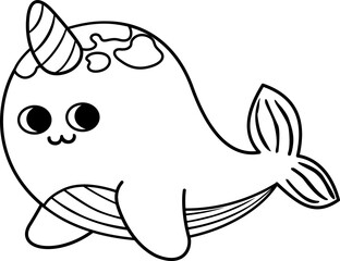 Cute Narwhal Black and White Cartoon Illustration © Jehsomwang
