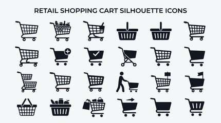 Flat shopping cart icons with various symbols and actions for retail design © Sadman Art
