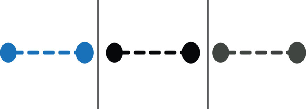 Minimalist Direct Connectivity and Peer-to-Peer Link Icon Set Featuring Two Nodes Connected by Dashed Line for P2P Networking, Synchronization, and Data Transfer Concept in Multi-Color Styles