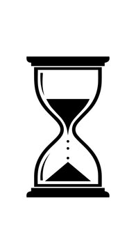 Minimalist black and white hourglass icon with sand silhouette and timeless design illustration.